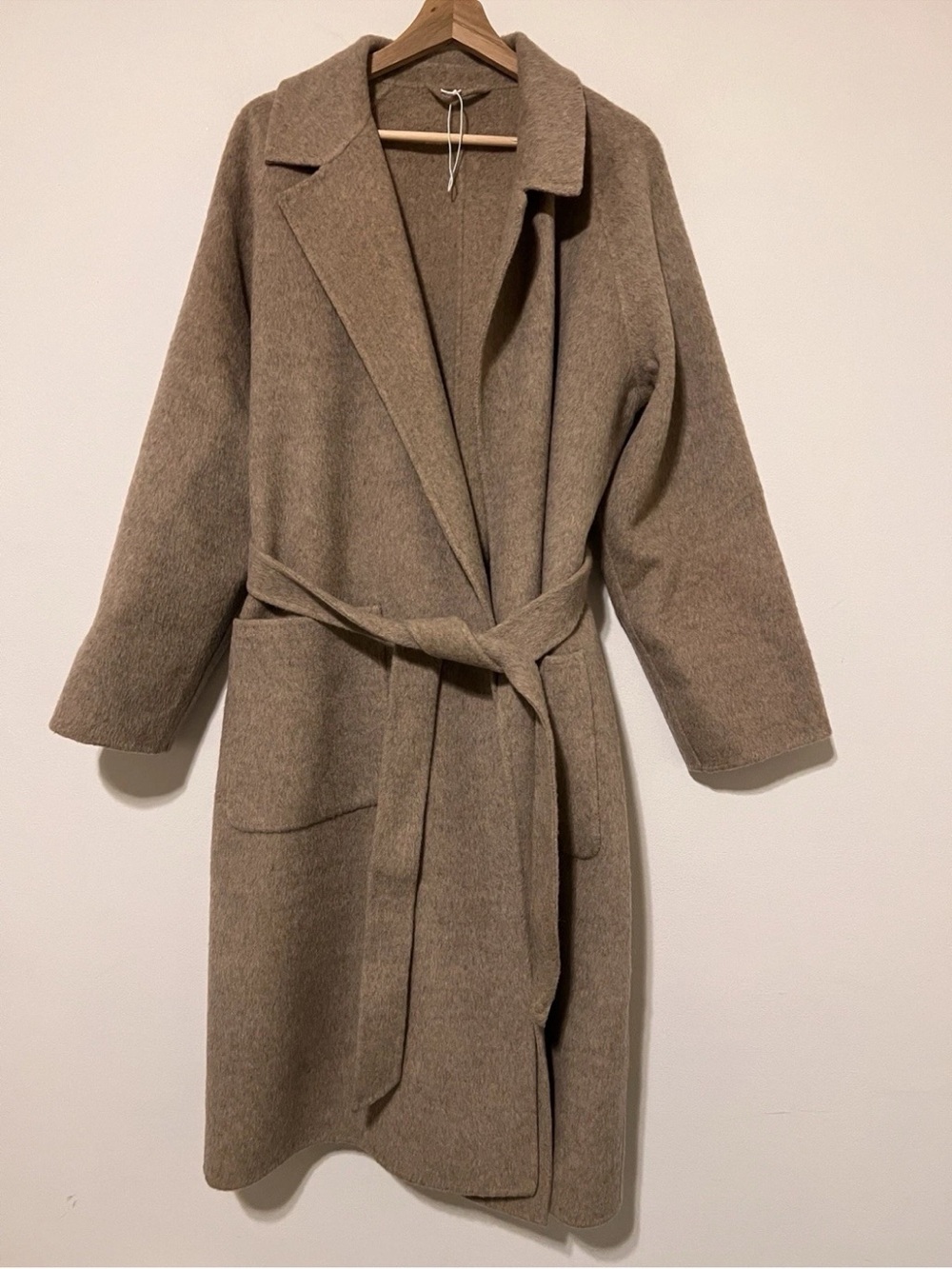 & Other Stories Shawl Collar Wool Blend Belted Coat Light Beige Size Large - Picture 4 of 10